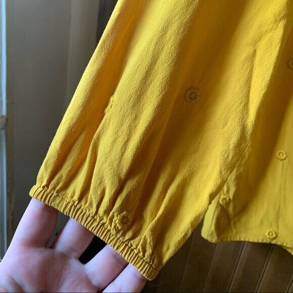 LOFT Gold Embroidered Floral Front-Tie Blouse  Women's Size Small - Picture 7 of 10